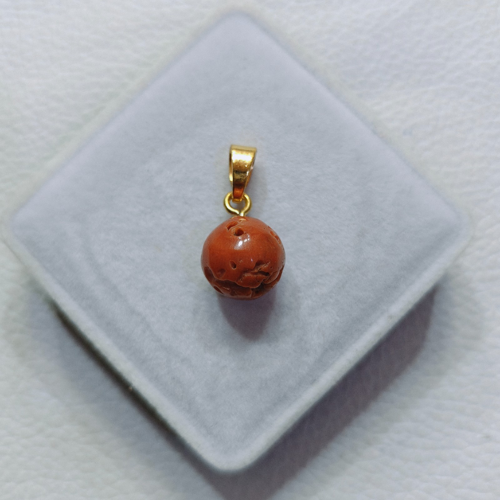 Natural Italian Orange Coral Round Beads Pendant Vintage Gemstone Handmade Gift