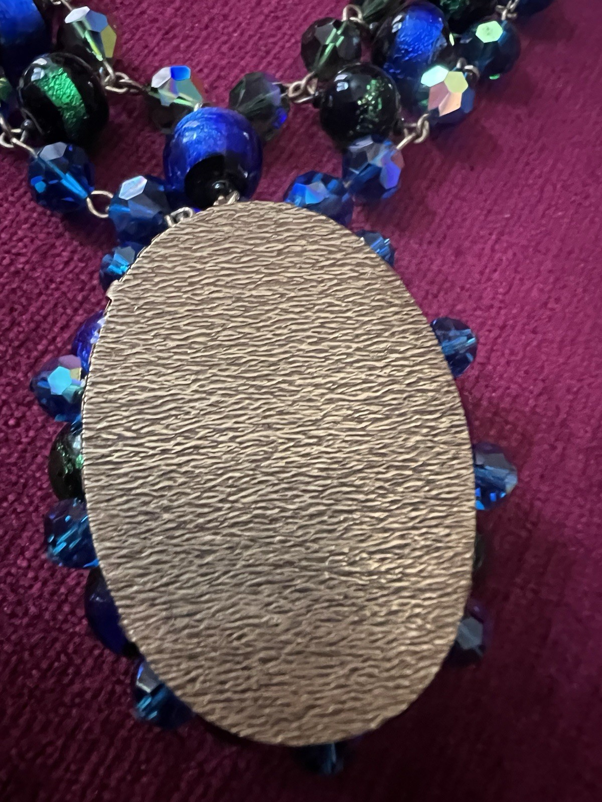 GORGEOUS VTG STATEMENT DESIGNER NECKLACE VENETIAN FOILED BLUE/GREEN GLASS BEADS