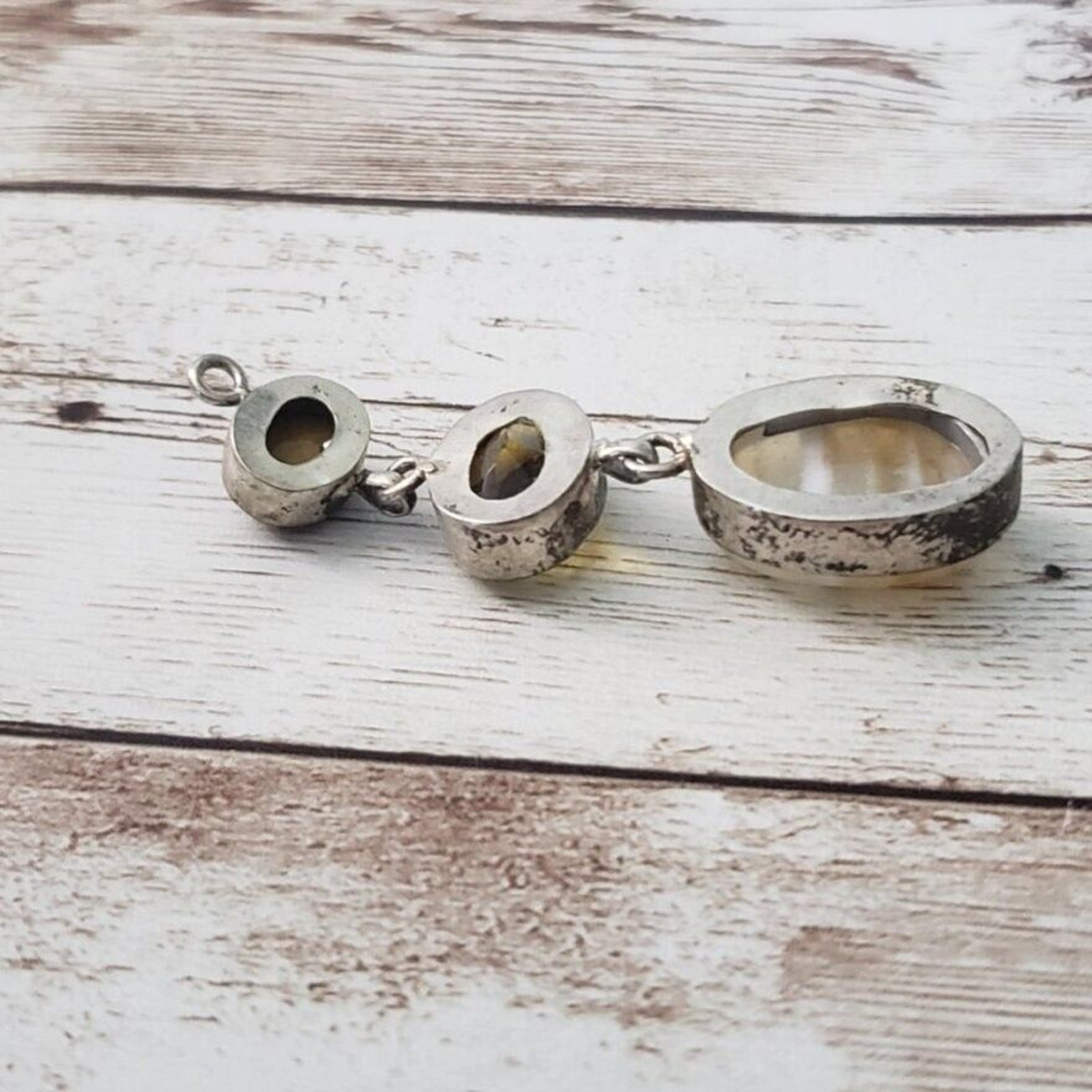 Vintage Pendant Stone Trio Dangle – Tarnished – No Chain Included