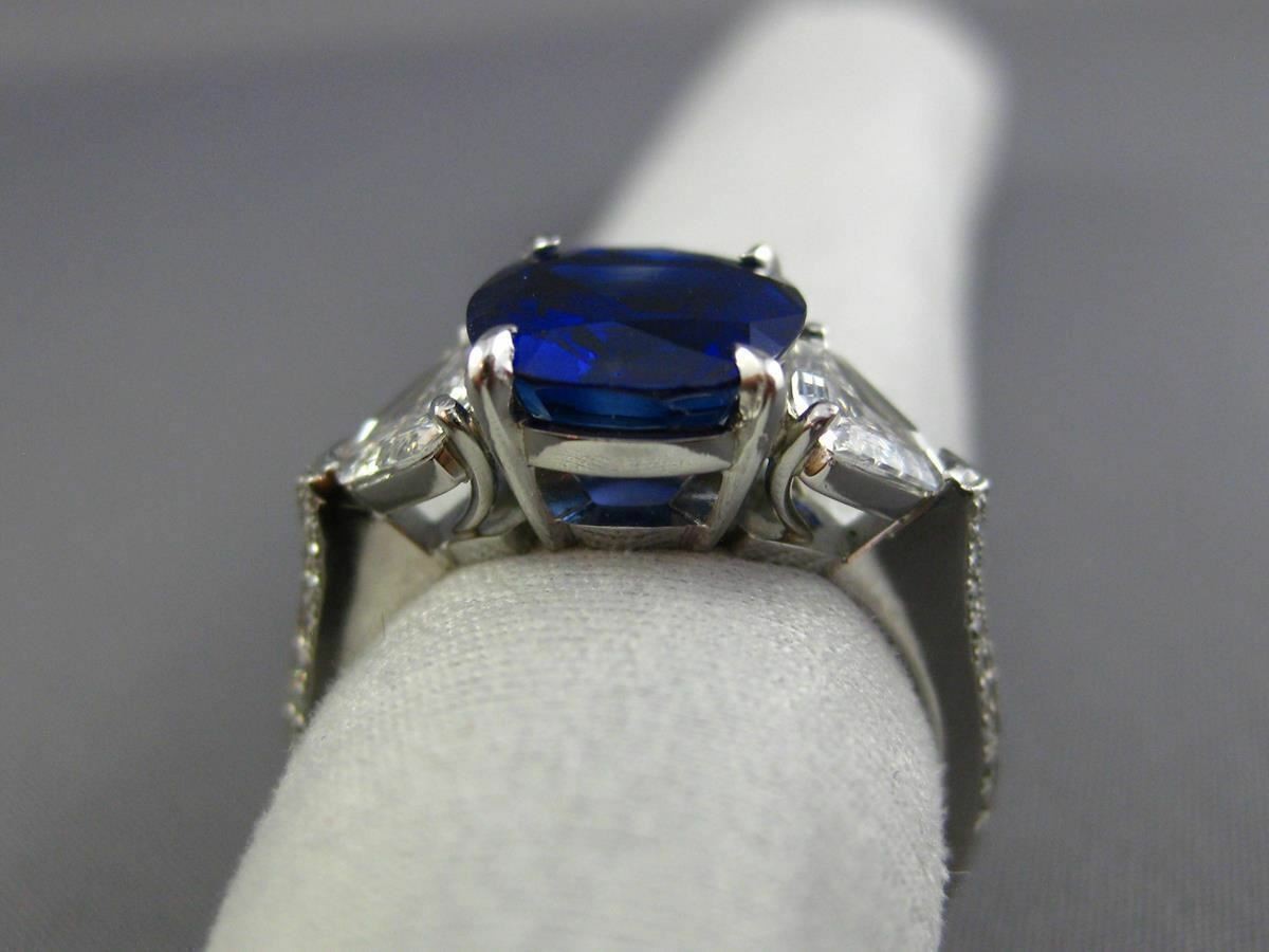 LARGE CERTIFIED 5.35CT DIAMOND & SAPPHIRE NONE HEATED PLATINUM ENGAGEMENT RING