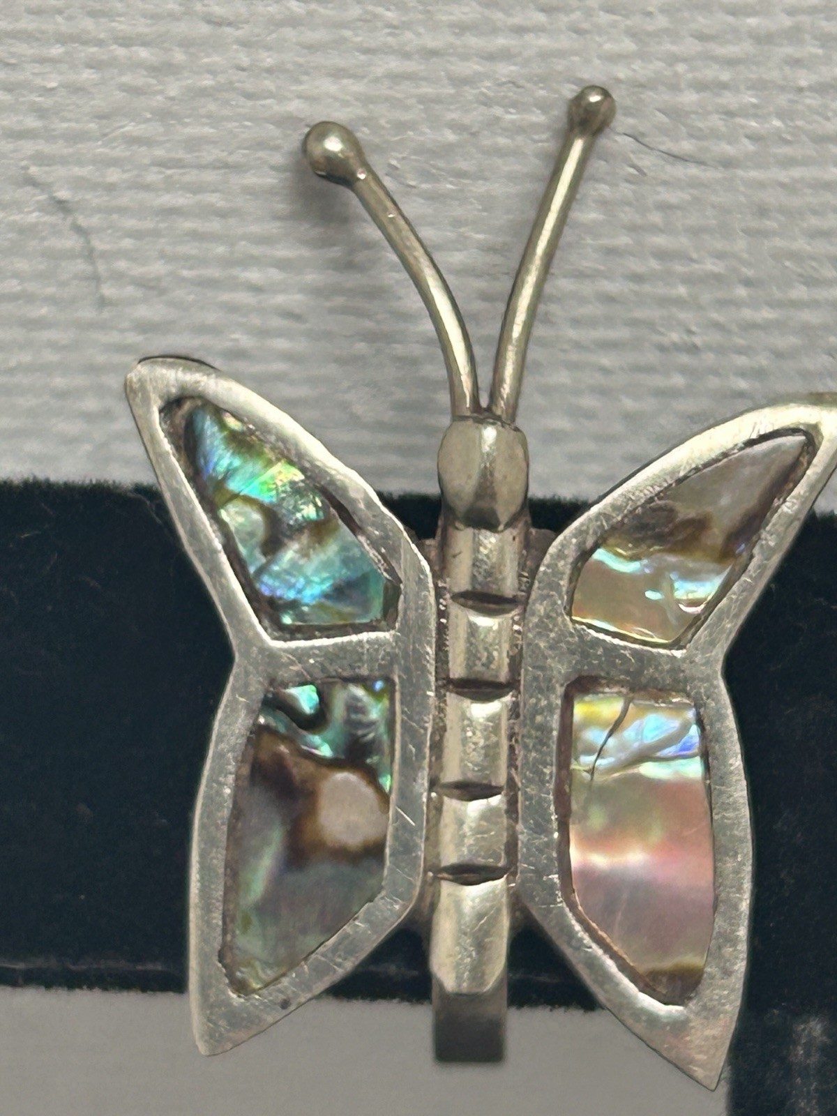 Vintage Mexico 925 Sterling Silver Abalone Butterfly Screw Back Earrings