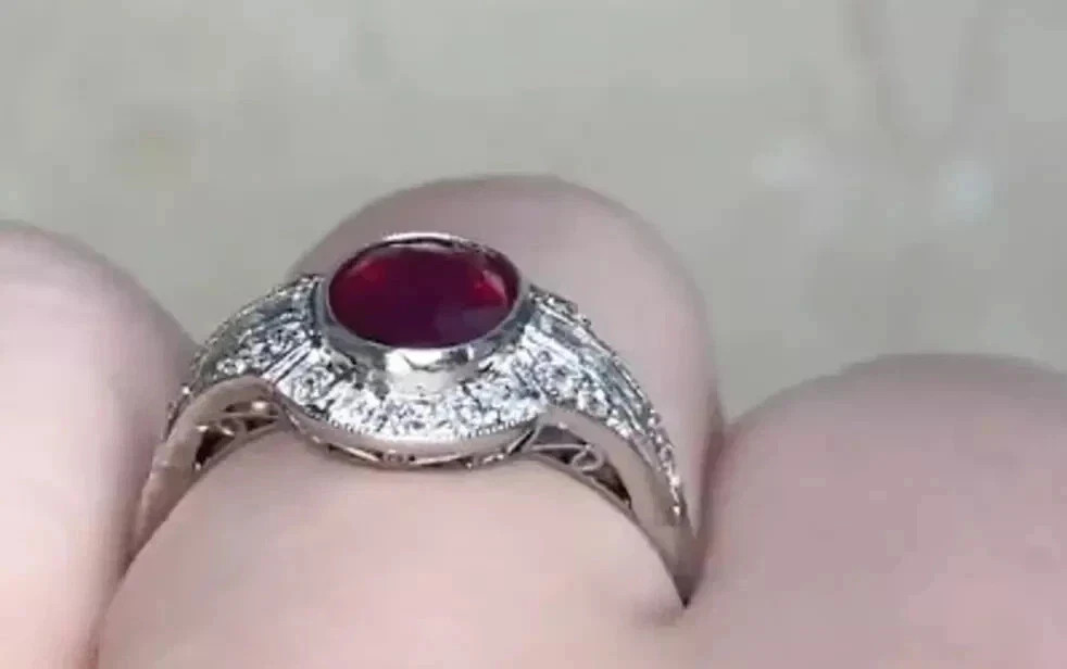 3Ct Art Deco Oval Cut Lab Created Diamond Ruby 14k White Gold FN Wedding Ring