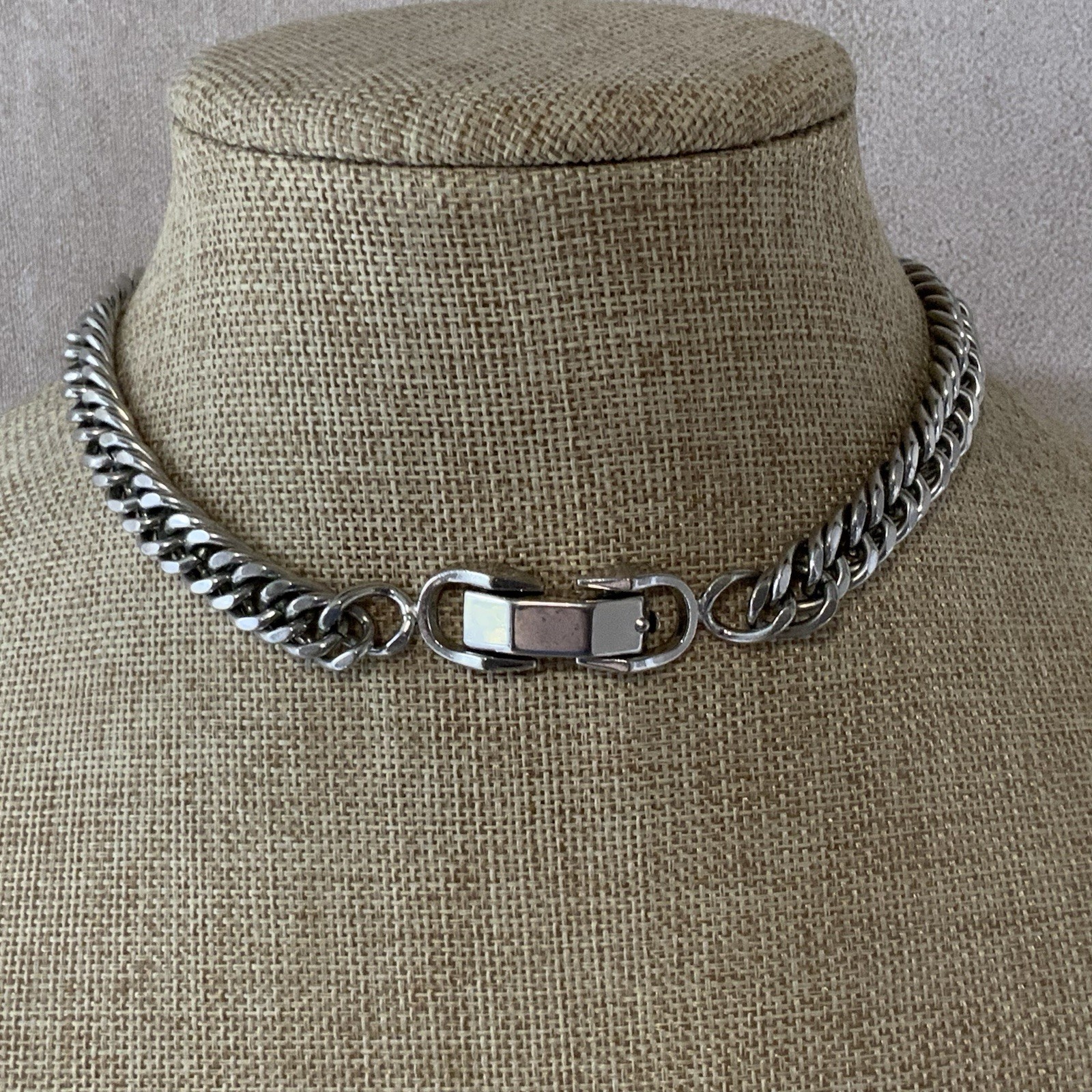 Sperry Silver Tone Chain Necklace Chunky Curb Chain Choker Grunge Industrial