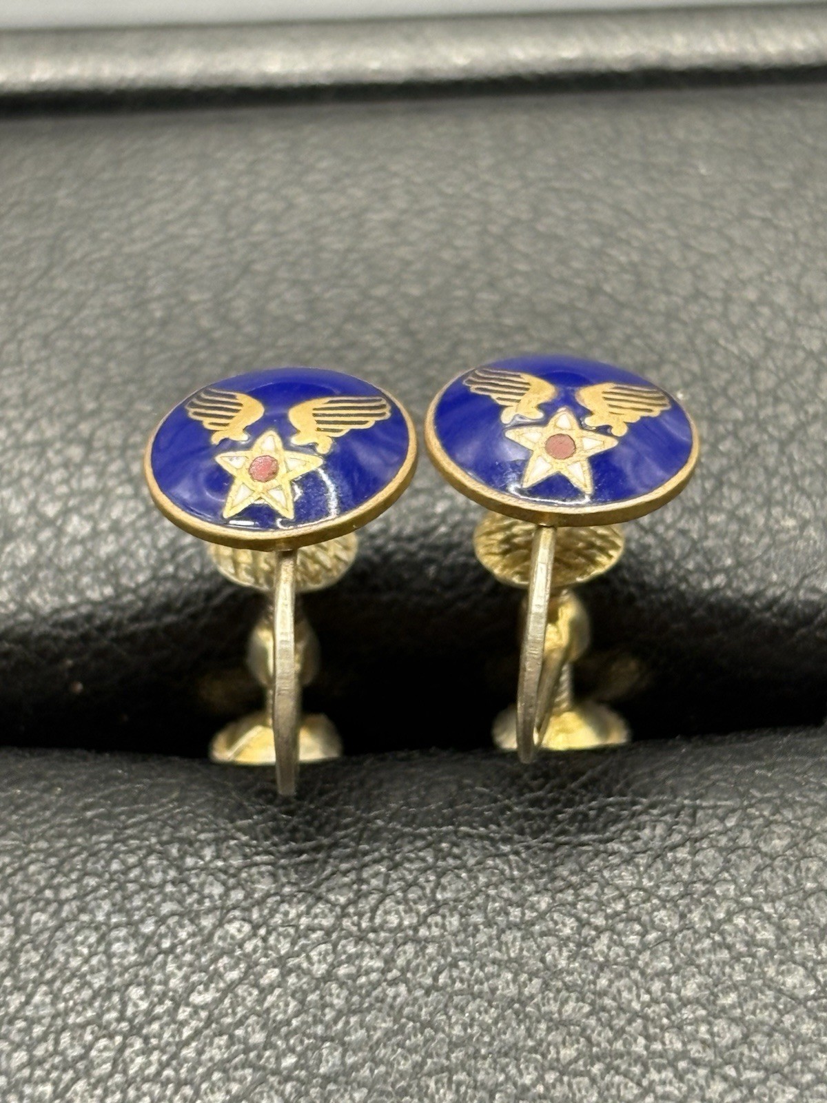 Antique U.S. Army Gold Sterling Silver Screw Back Earrings B24