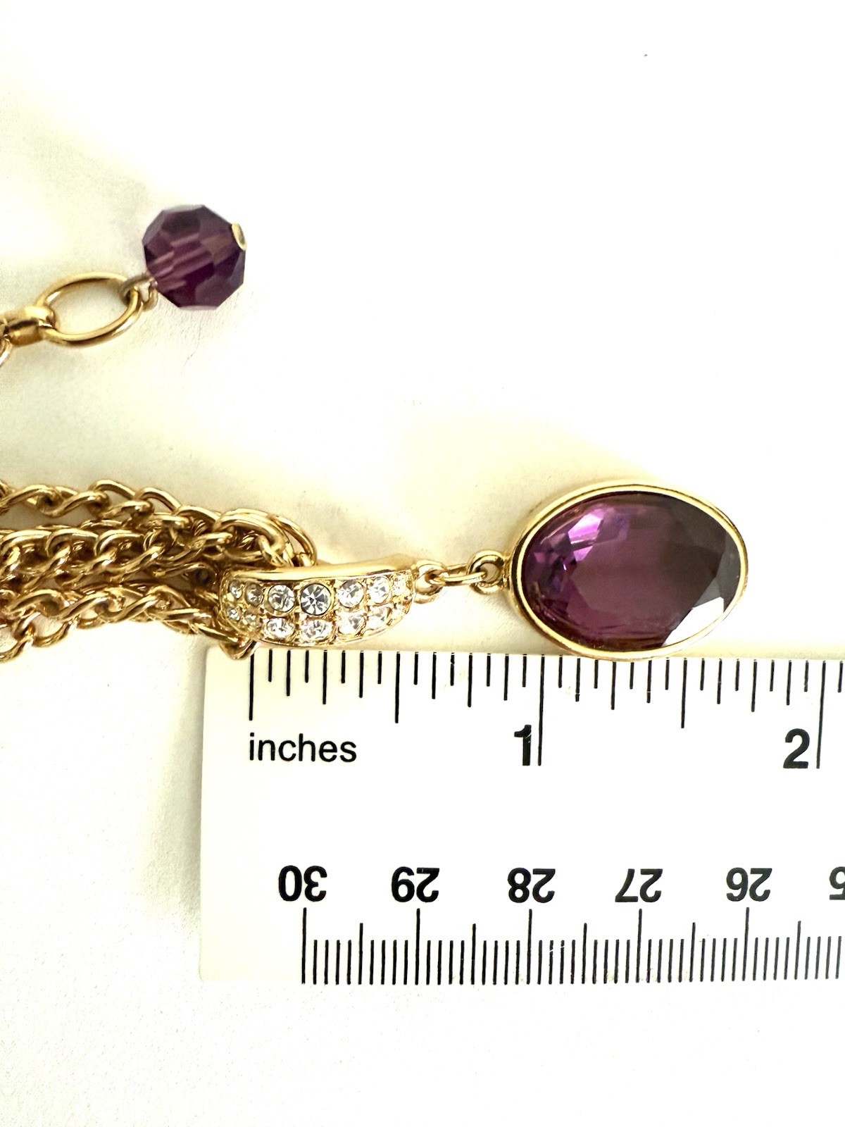 Swarovski Swan Signed Purple Crystal Oval Pendant , Gold Tone Necklace.