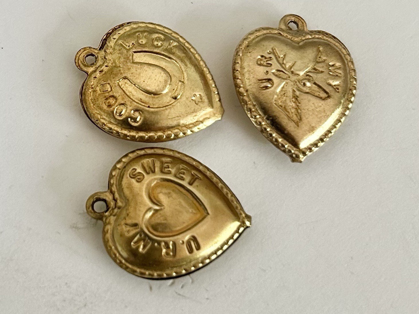 Vintage Puffy Heart Charm, GOLD PLATED Heart, Good Luck Heart Charm, 14 K Plated