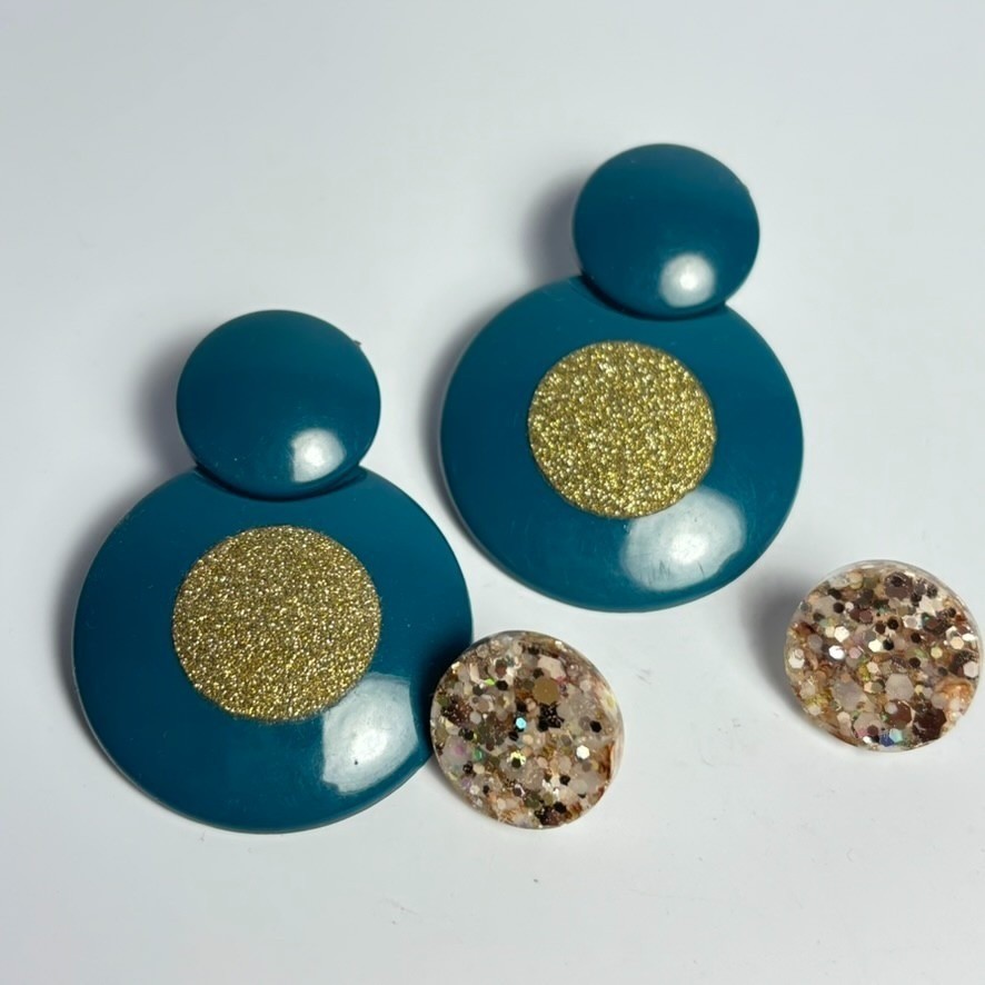 Earring Lot Vintage Blue Sparkly Doorknocker Costume Jewelry Acrylic Resin Party