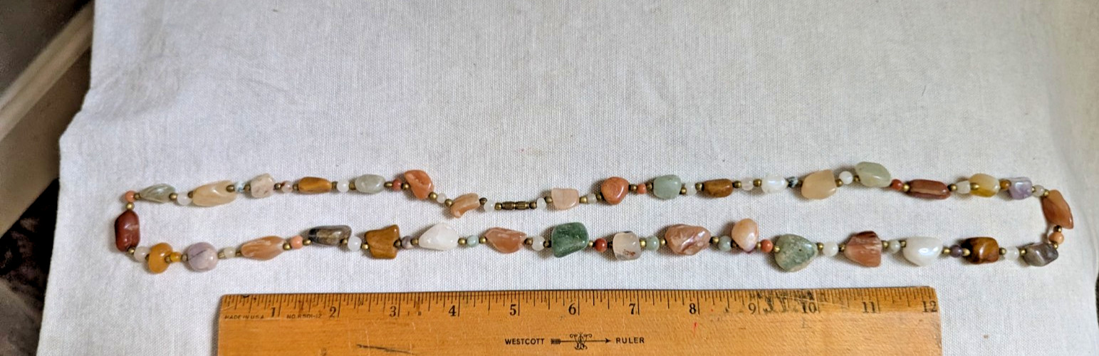 Vintage 35″ Polished Nugget Style Polished Stone Necklace