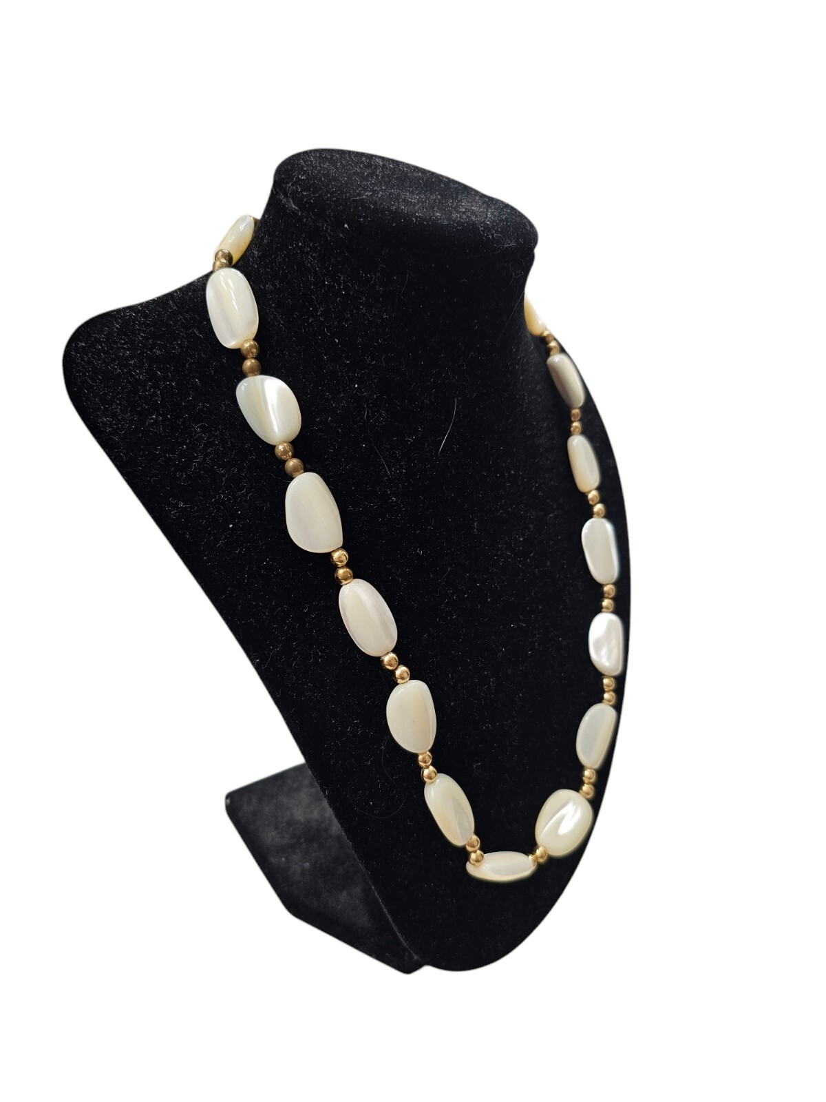 Vintage Iridescent Mother of Pearl Stone Necklace with Barrel Closure