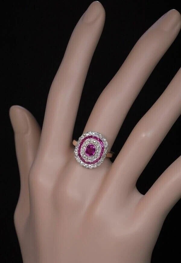 3.4Ct Art Deco Style Pink Lab Created Sapphire Engagement 14k White Gold FN Ring