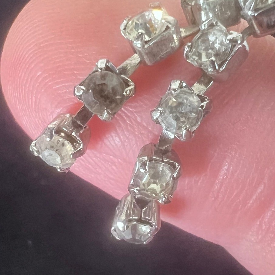 Vintage MUSI Clear Rhinestone Scroll Shoe Clips Silver Tone Pair Mid Century