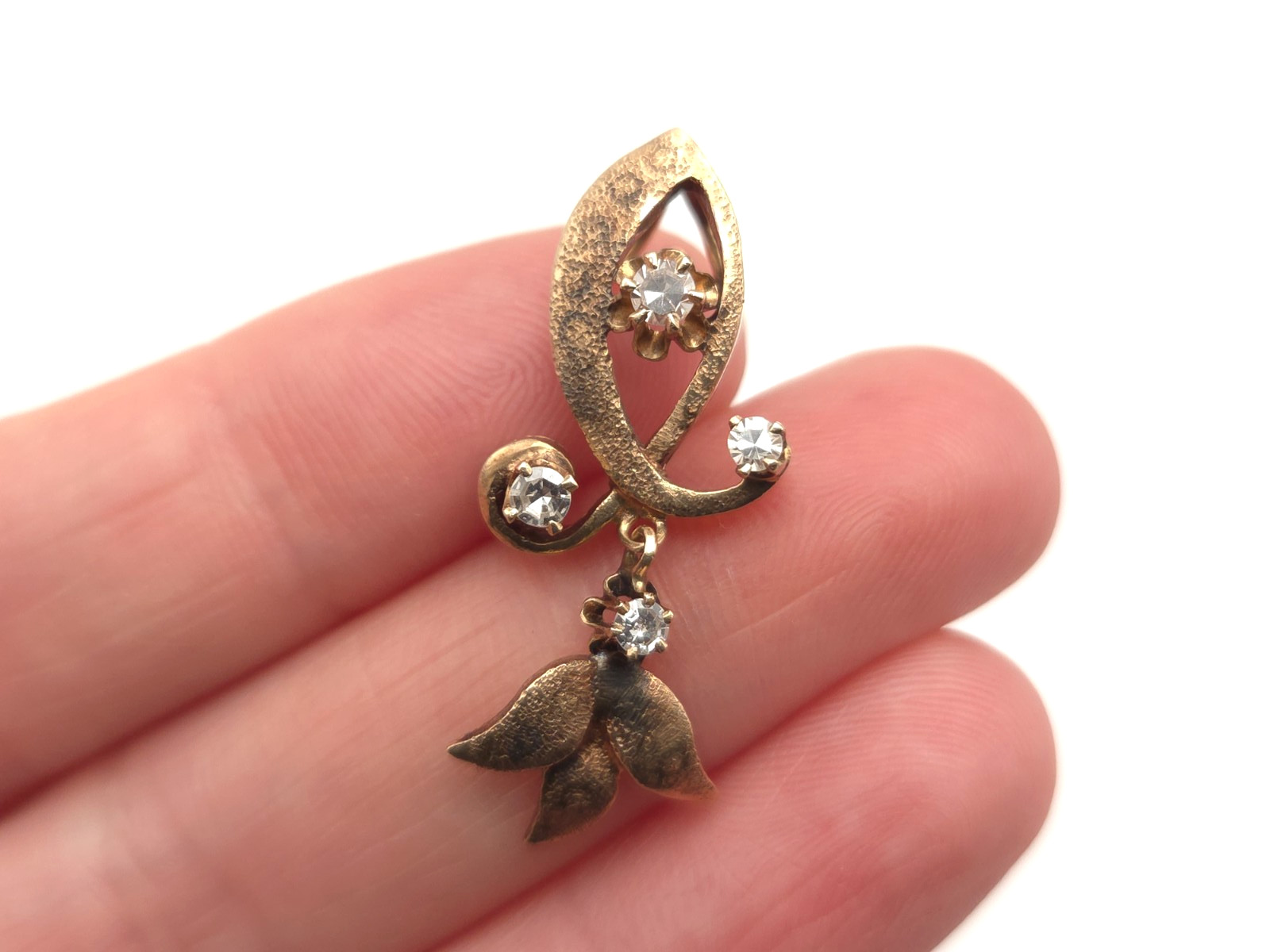 Vintage Antique Victorian 14K Solid Gold Multiple Diamond Leaf Dangle Pendant