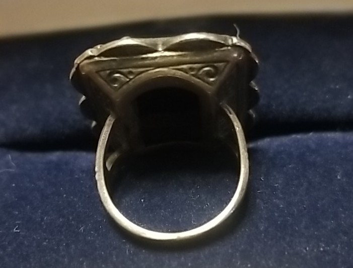 Antique Victorian Mourning Ring, Size 3, Black Onyx Marcasite And Silver