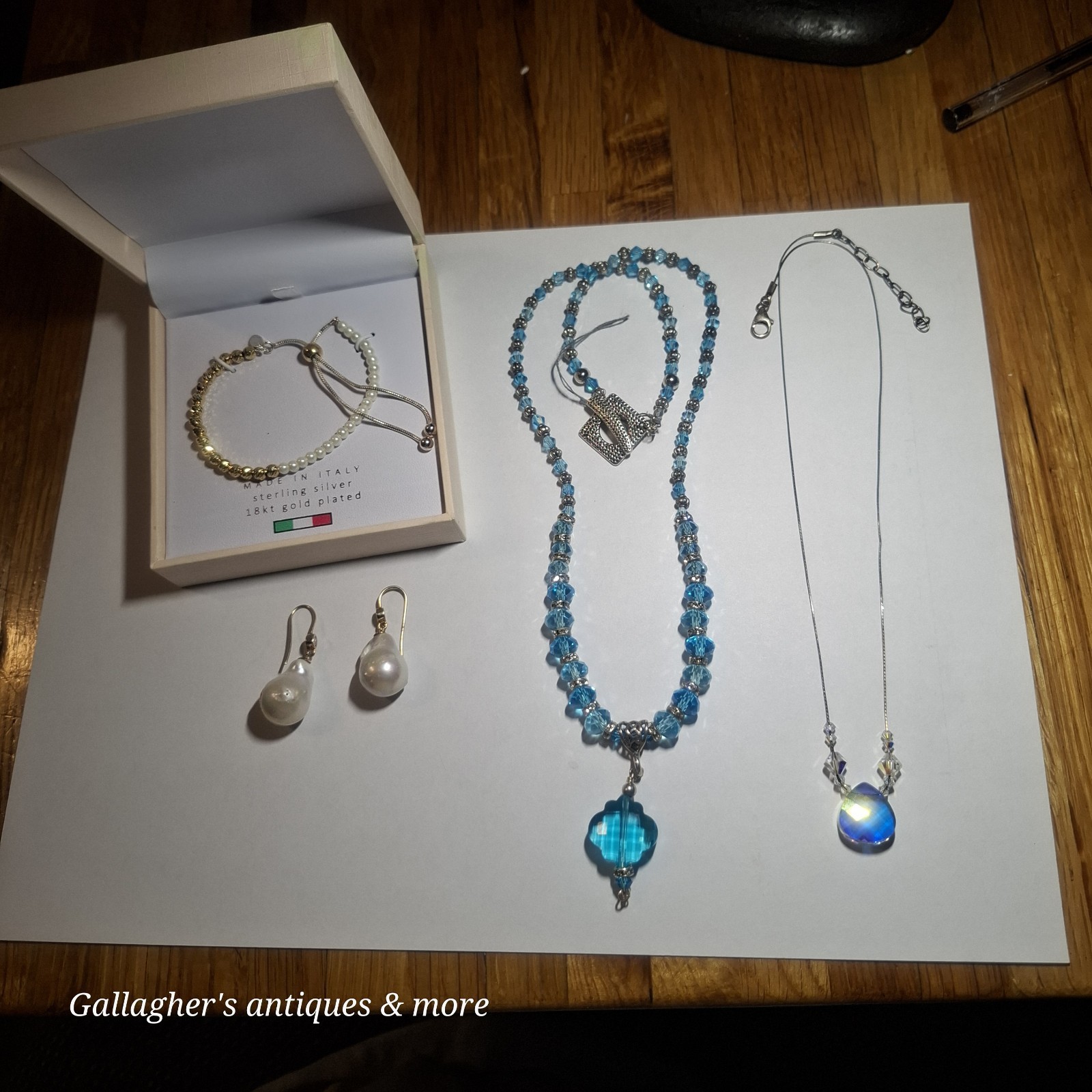 Sterling silver costume jewelry lot Dyadema Bracelet Pearl earrings Necklace