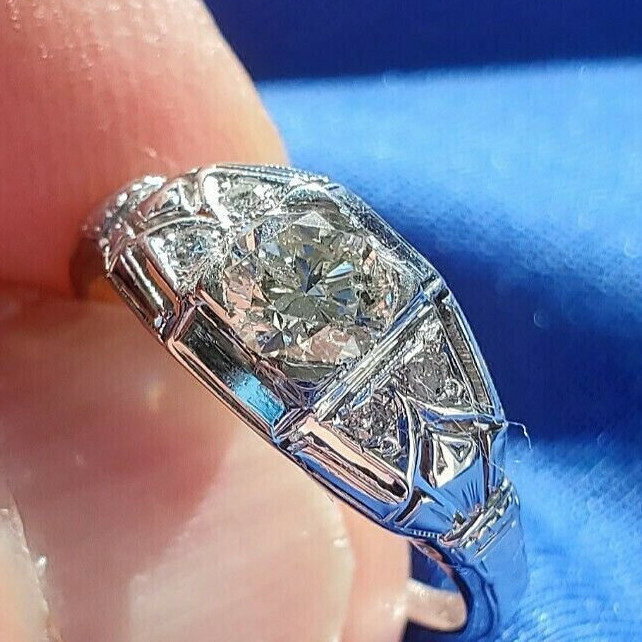 Original EARTH MINED DIAMOND Deco Engagement Ring Gatsby ERA Solitaire 14K GOLD