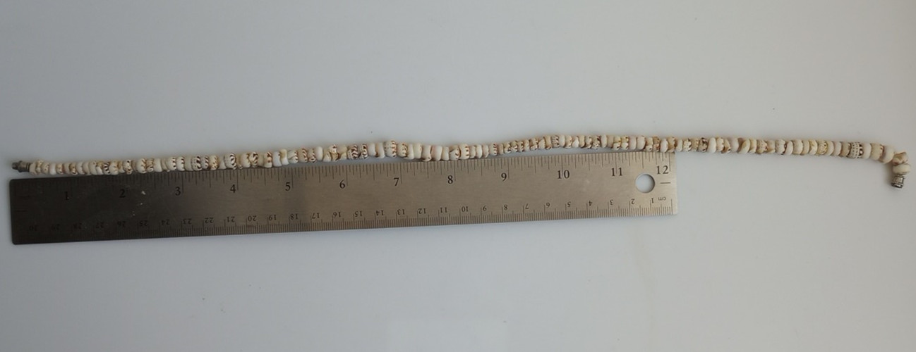 TIGER PUKA SHELL Necklace Vtg Hawaiian Barrel Clasp surfer 6-7mm, 16.75″, 30g