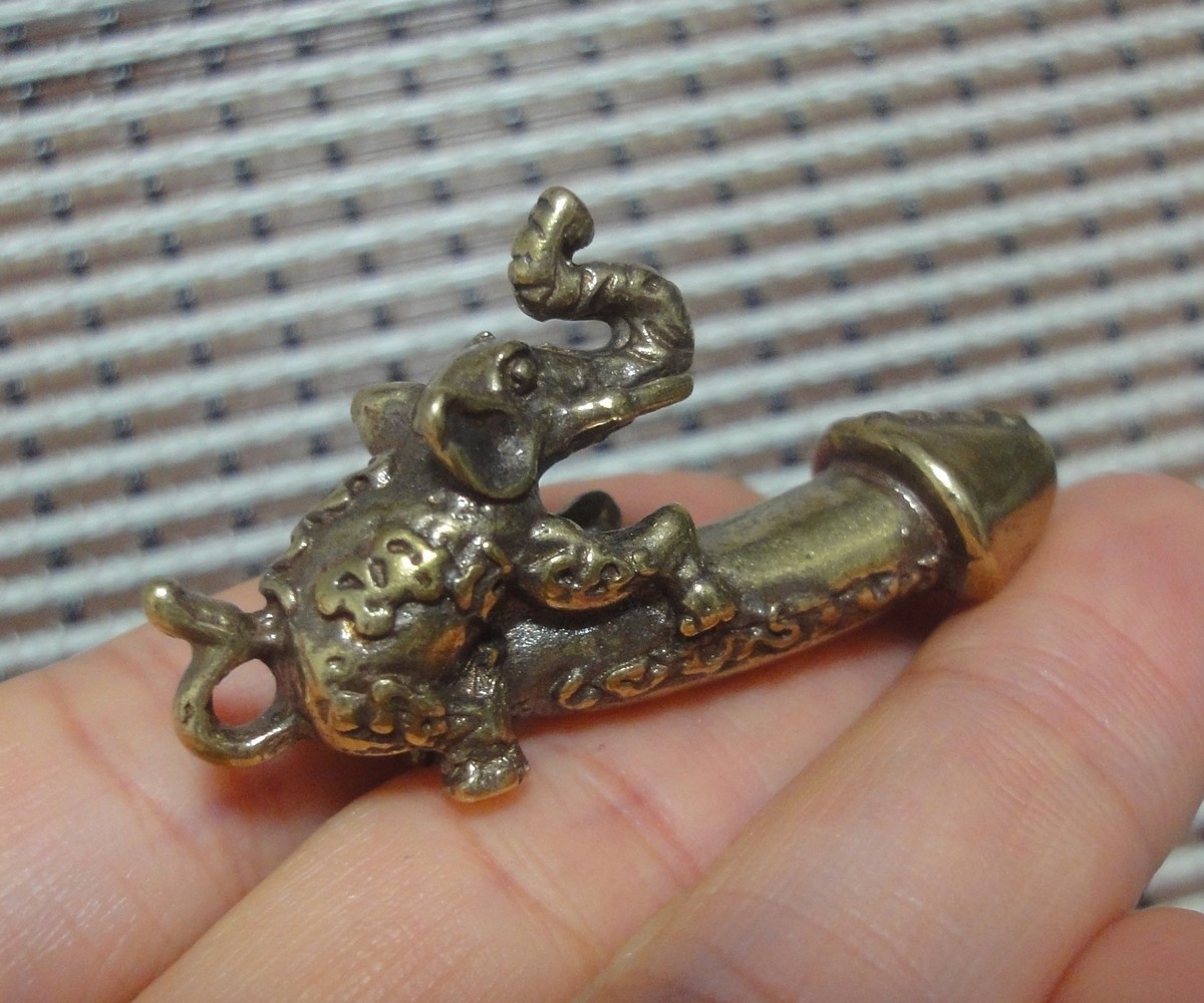 Vintage Solid Brass Elephant Figurine Pendant Charm for Bags and Keyrings