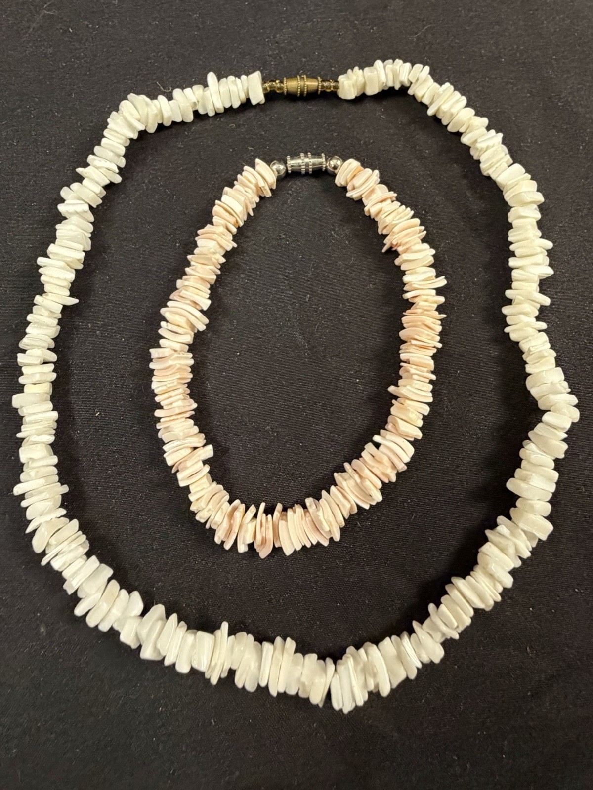 Puka Shell Necklace (white) With (pink) Bracelet Beach, Surfer, Summer 1980’s