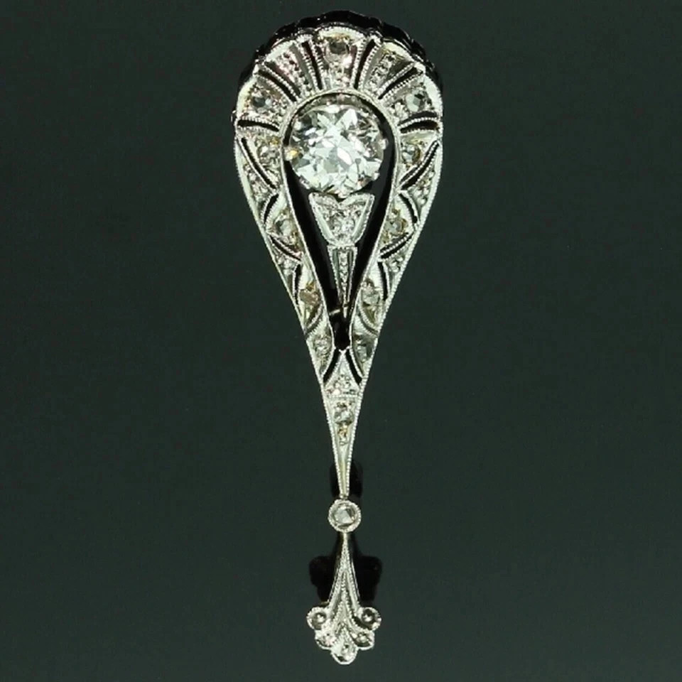 2Ct Art Deco Style Lab Created Diamond Engagement Gift 14K White Gold FN Pendant