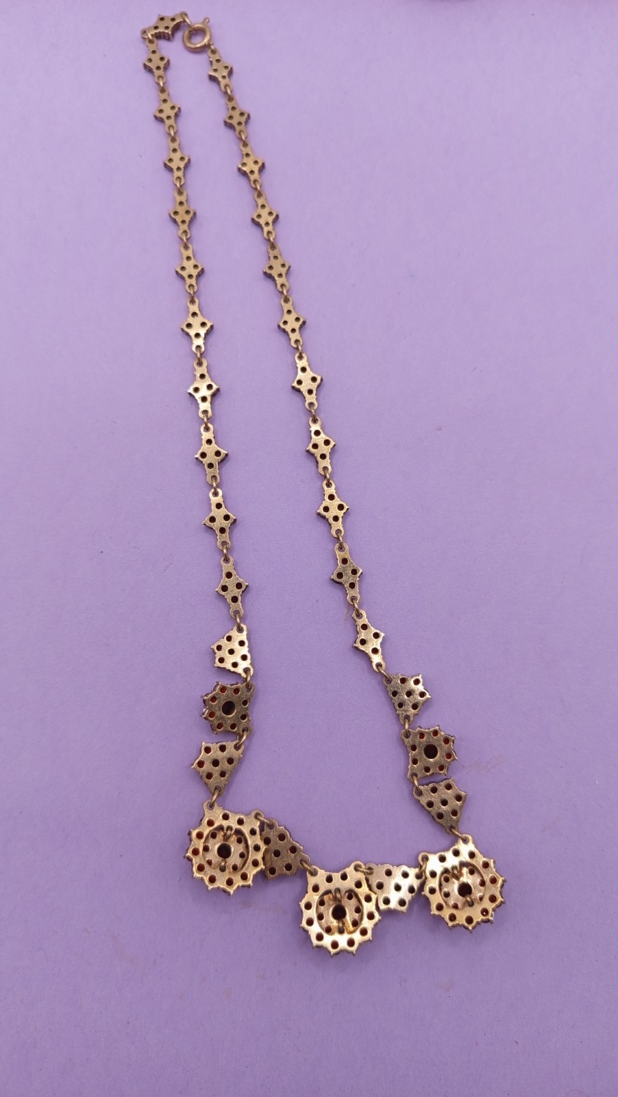 NO TARIFF Antique Bohemian Garnet Necklace Gold Tone VIntage 8 7/8″