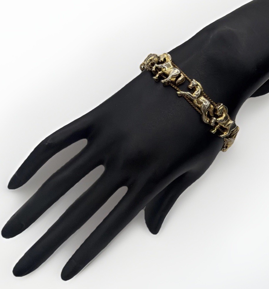 Vintage Running Horses Slide Bracelet – Gold Tone Equestrian Charm Jewelry