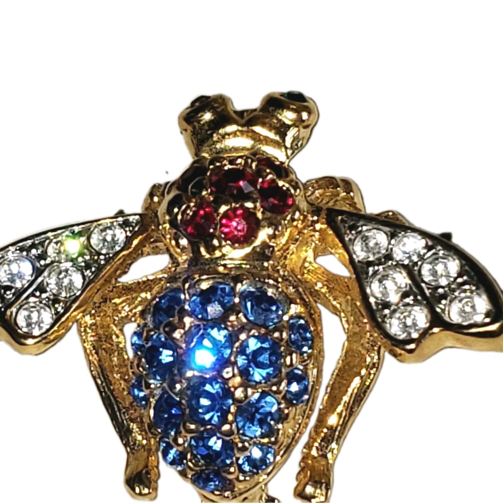 Patriotic Bumble Bee Brooch Red White Blue Crystals JOAN RIVERS Costume Jewelry