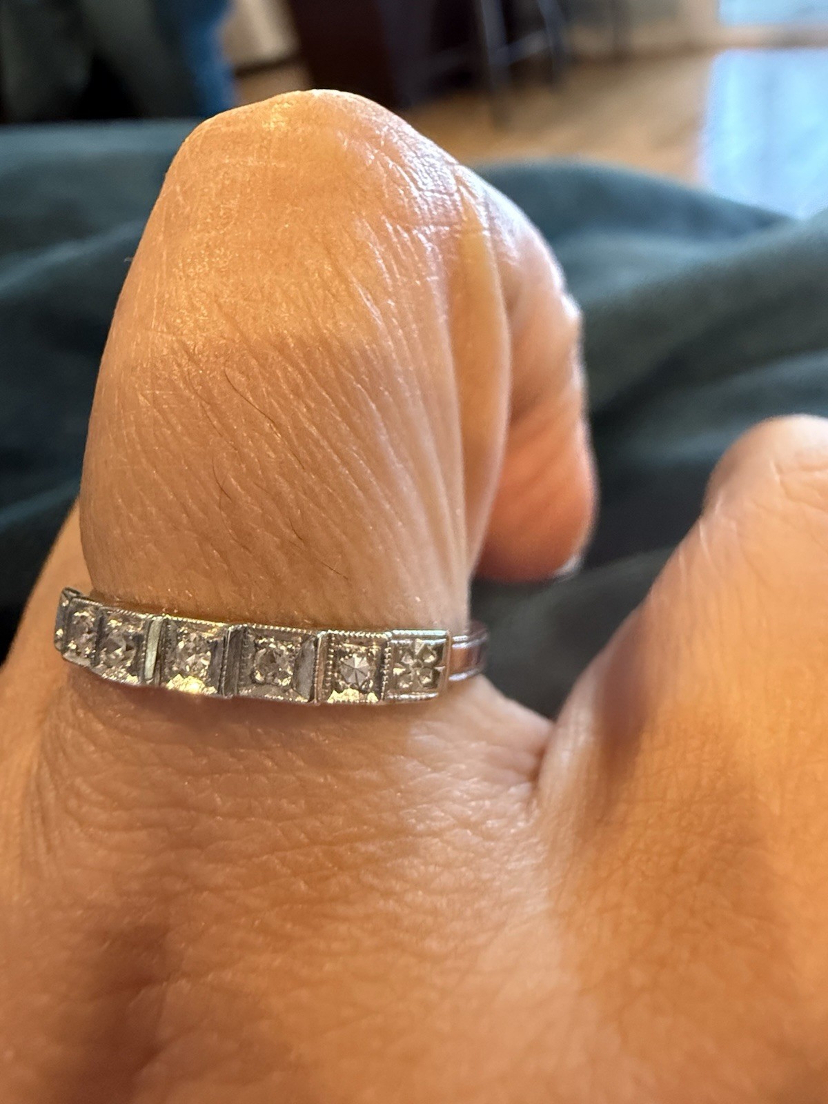 art Deco 7 Stone Single Cut diamond 14k band wedding estate antique ring