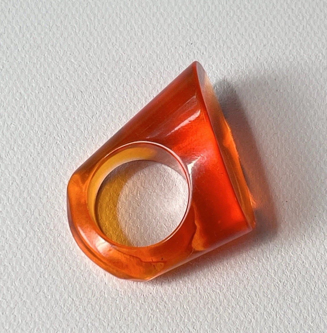 Vintage Lucite Ring Size 5.5 Oval Slanted Modern Chunky Statement Acrylic Orange