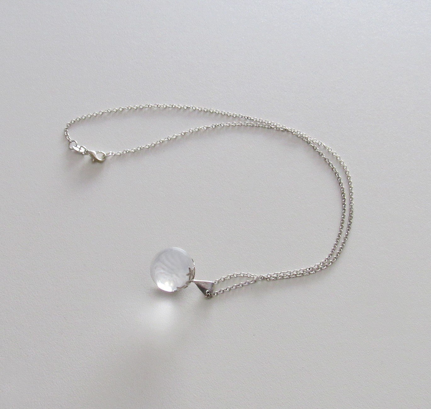 Vintage Rock Quartz Orb Pools of Light Sterling Silver Necklace