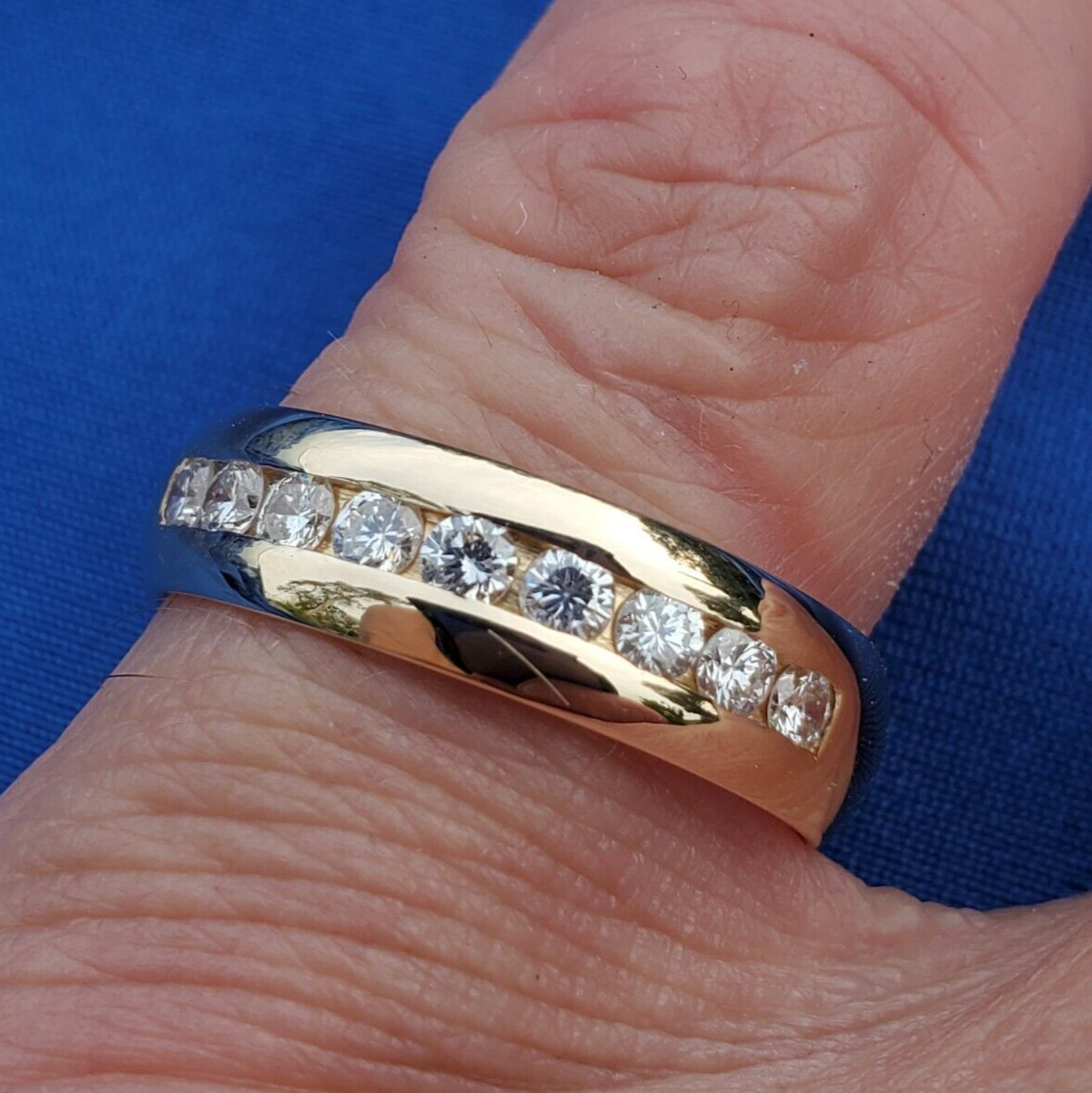 Original EARTH MINED DIAMOND Wide Wedding Band Dome Anniversary Ring 14K GOLD 9