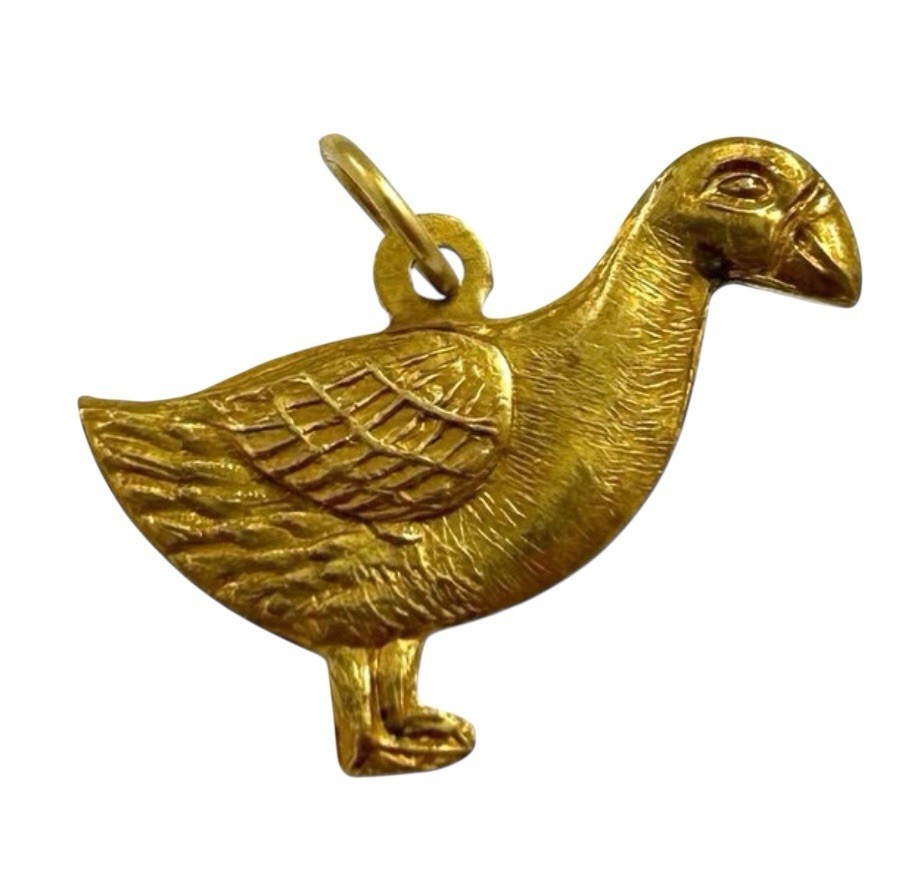 Vintage Brass Charm Duck Goose Pendant Etched Jewelry lucky ducky Charm Gift