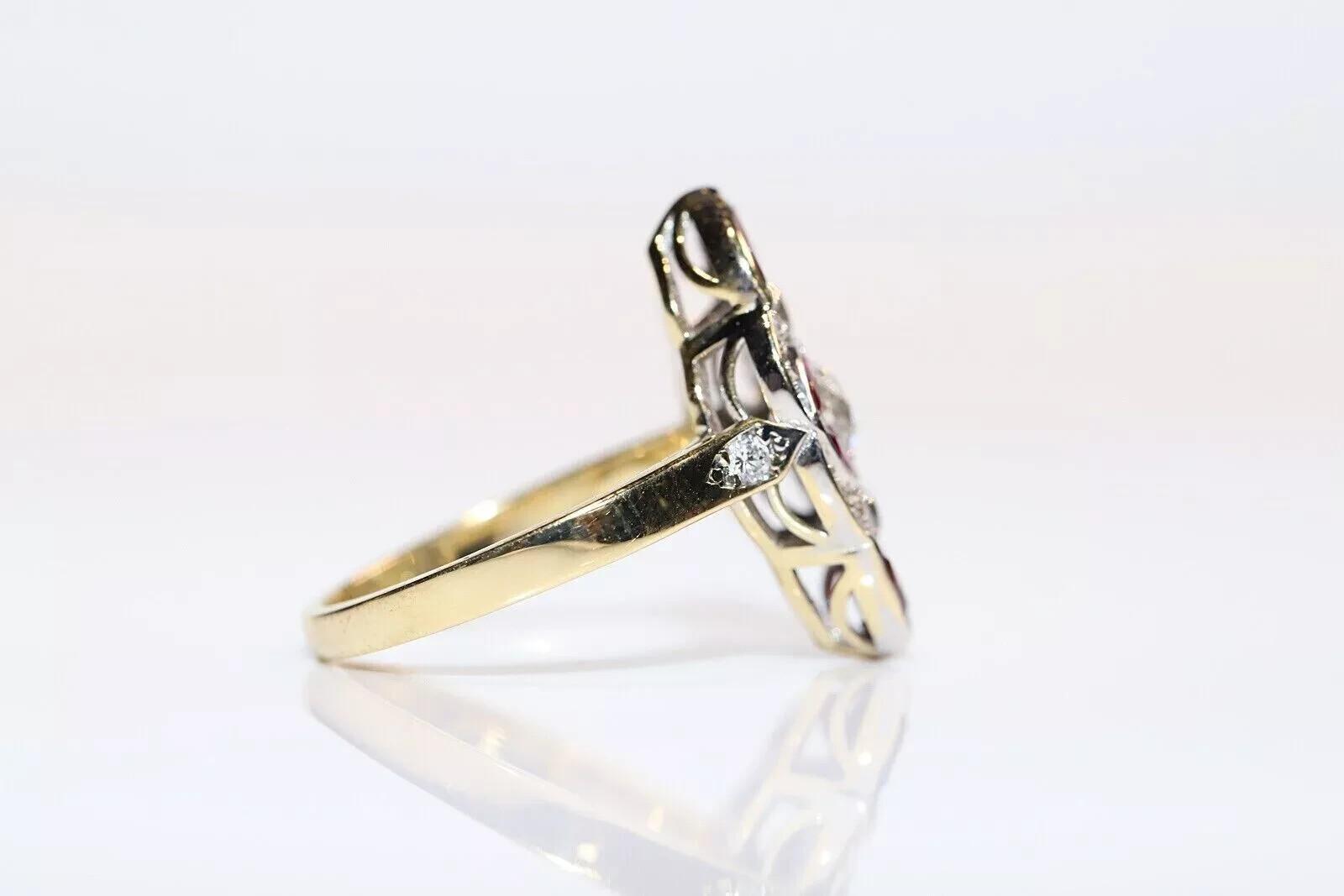 Art Deco Style 2.25Ct Lab Created Diamond Circa Navette Wedding 14K Gold FN Ring