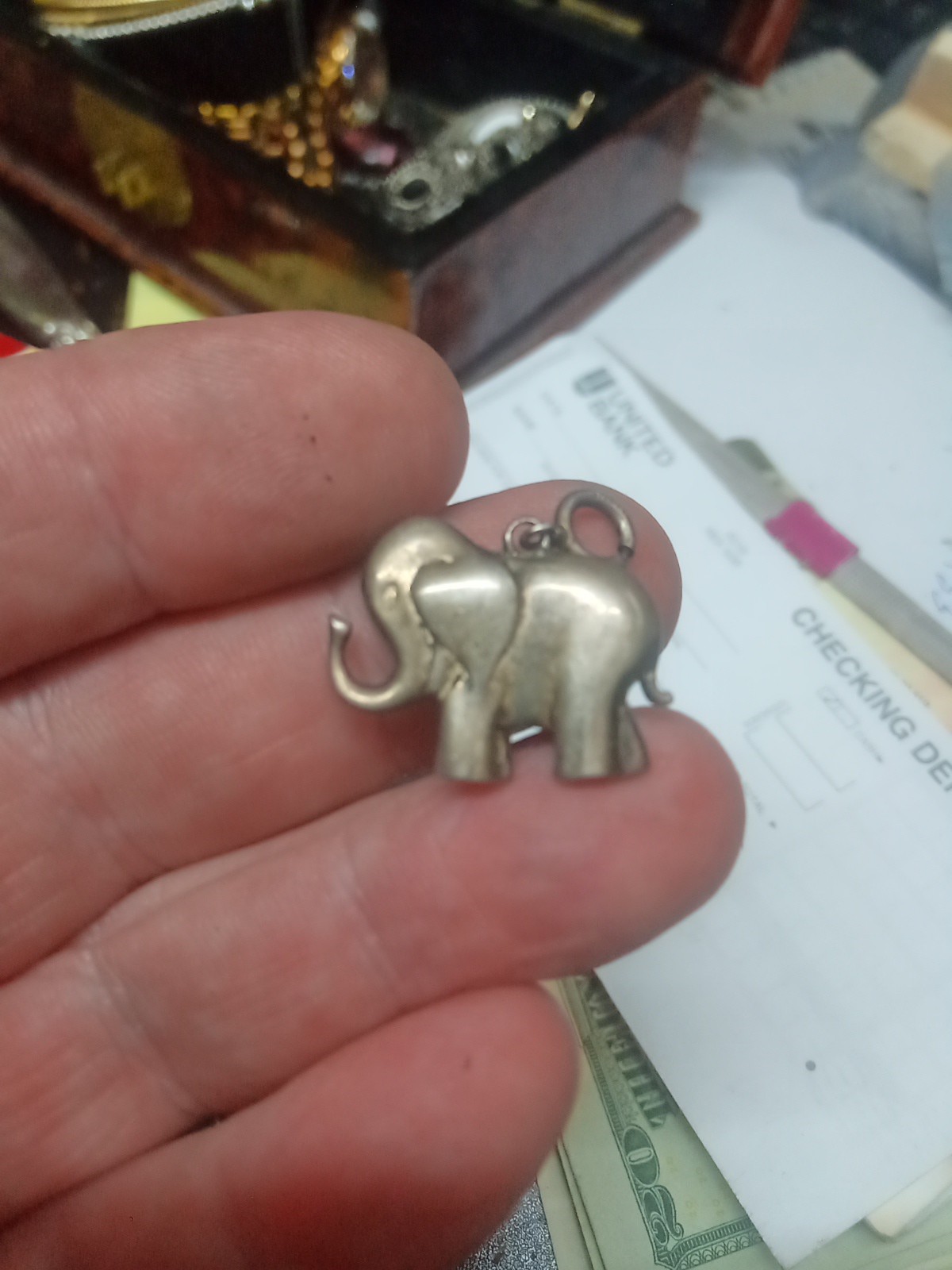 Vintage Sterling Silver LUCKY TRUNK UP Large Figural ELEPHANT Clip On Charm 8g