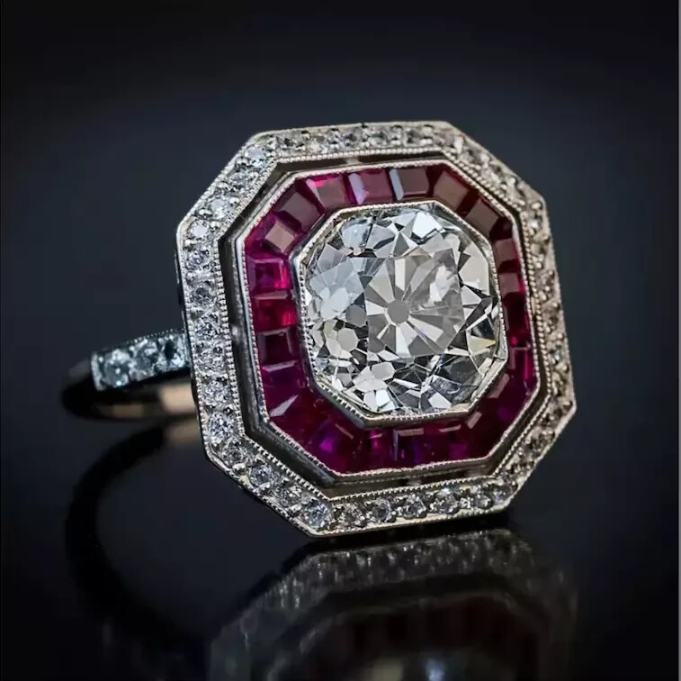 3.25Ct Art Deco Style Lab Created Diamond Halo Engagement 14k White Gold FN Ring