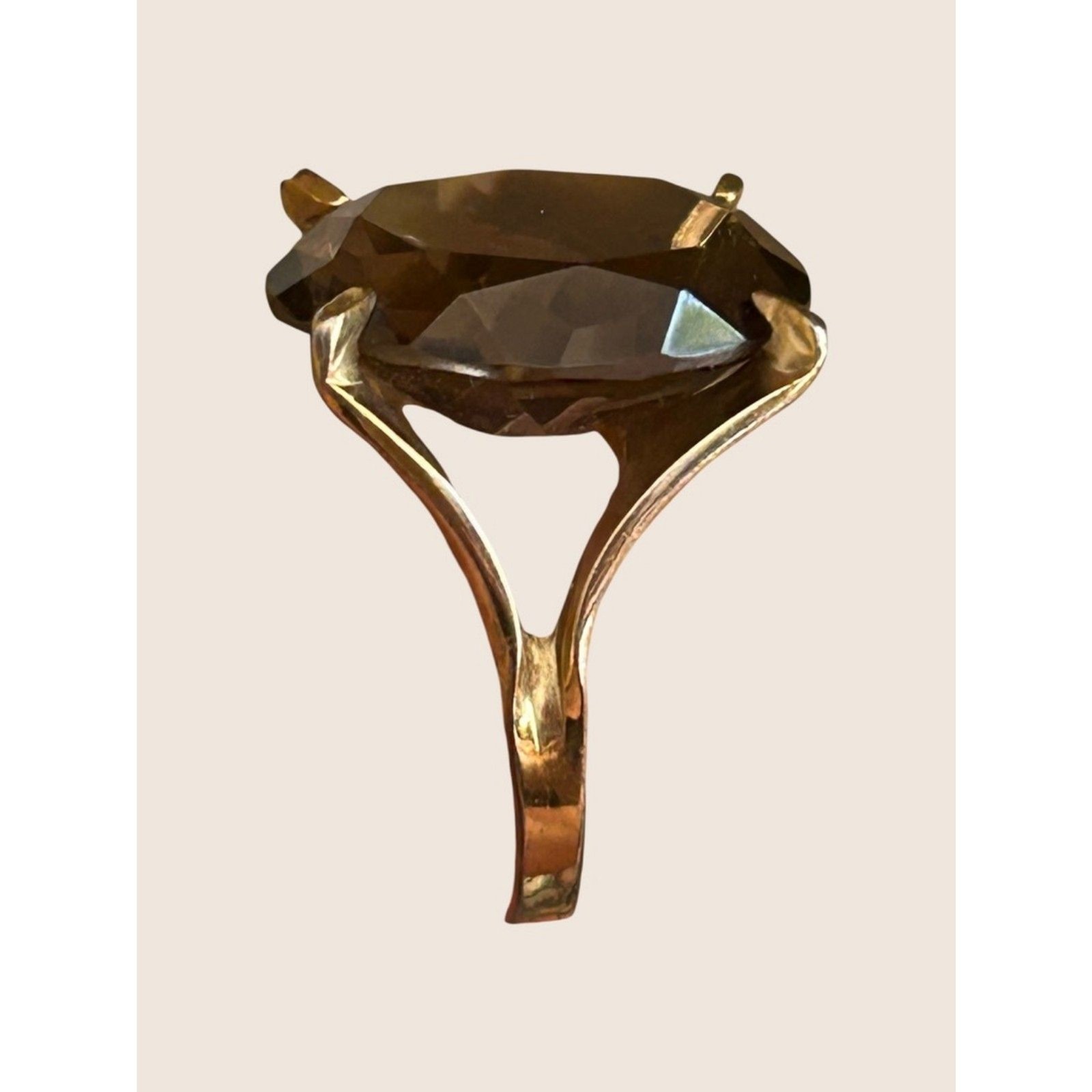 ✨ VTG 1960s COCKTAIL CHUNKY STATEMENT RING SMOKY QUARTZ 10K GF SIZE 5.5 AS IS