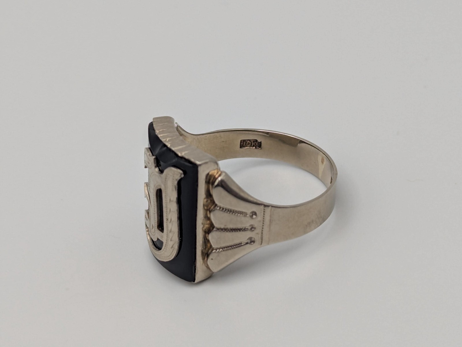 Victorian 10k A Monogram Black Onyx Ring Midnight Signet Ring. Statement Ring.
