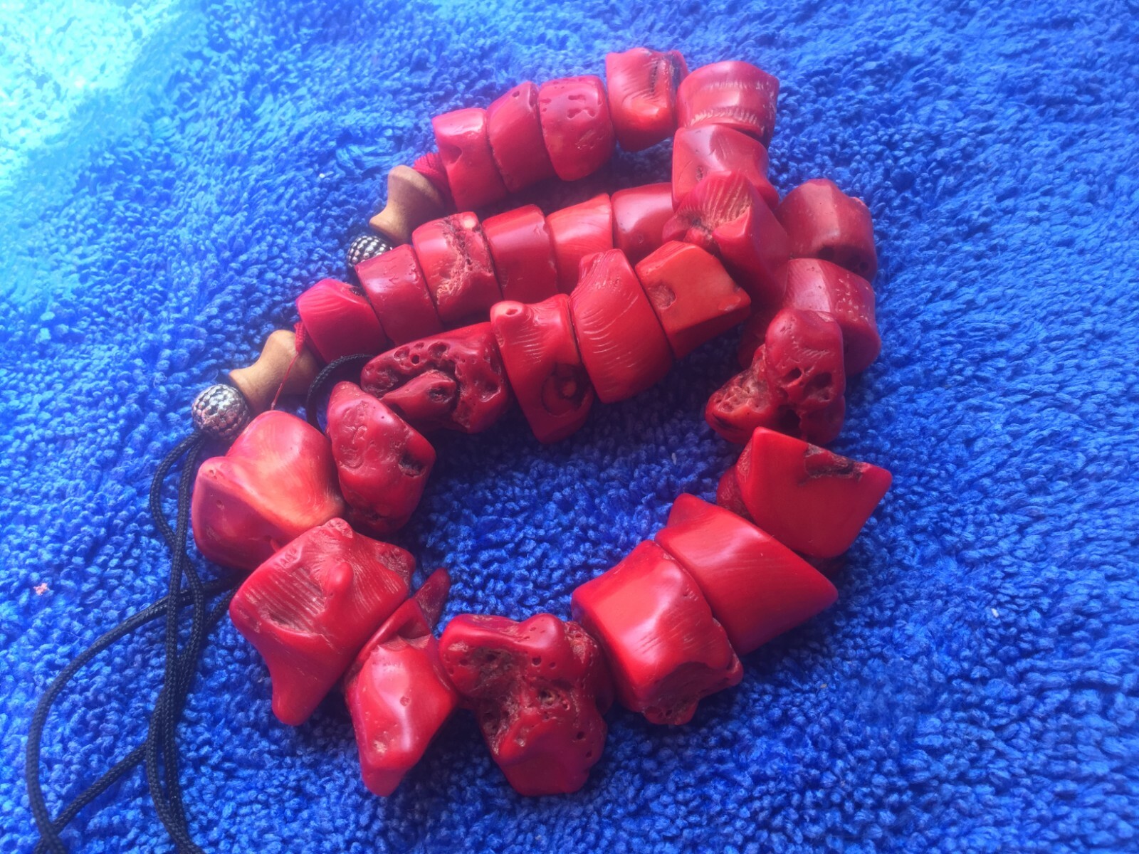 chinese china fine Necklace yes of Deep Red Bamboo Coral nuggets accented