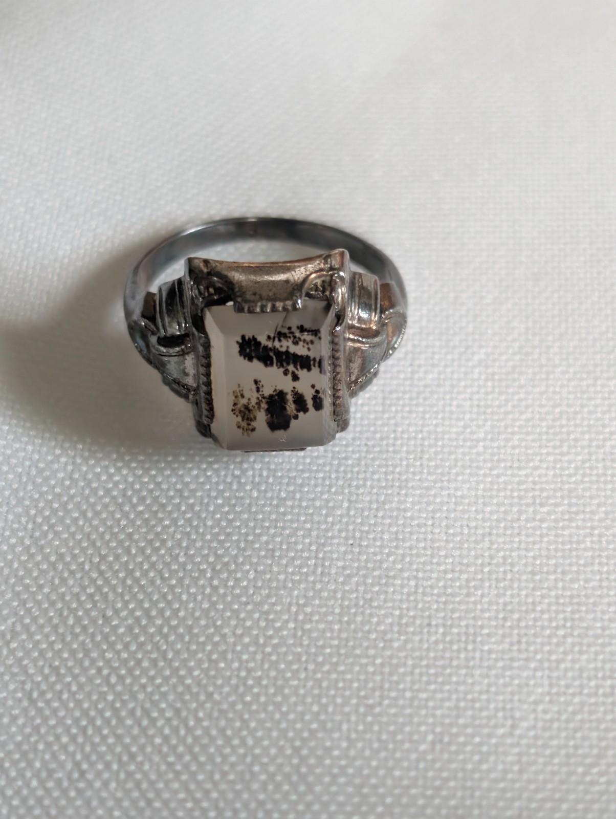 Vintage Sterling Silver Art Deco Moss Agate Ring Size 5