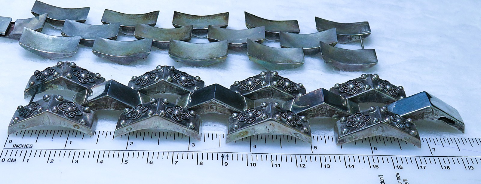2 Taxco, sterling silver panel Bracelets