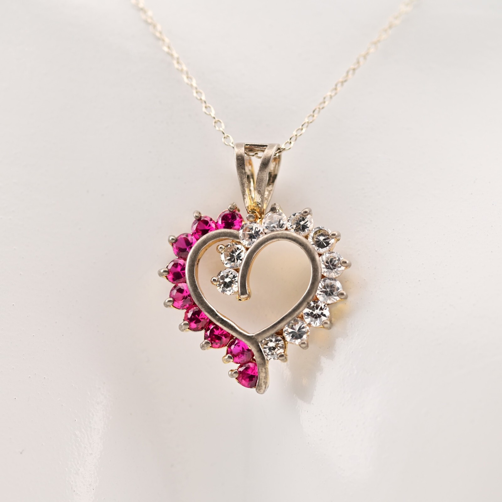 THAI HAN Vintage Original Sterling Silver Gemstone Heart Pendant Estate Necklace