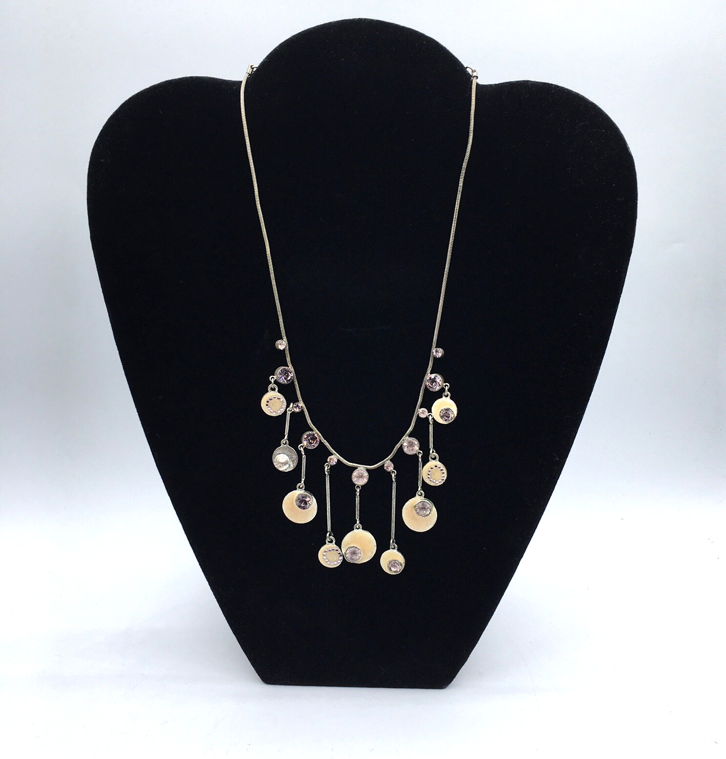 Vtg Pilgrim Danish Design Silver Tone Rhinestone Enamel Adjustable 17″ Necklace