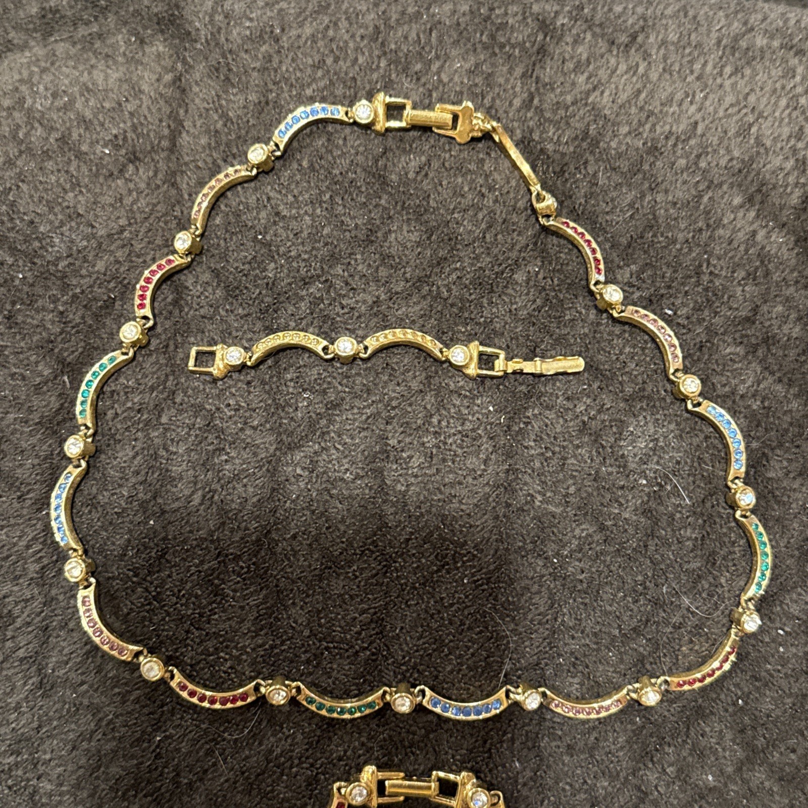 Necklace & Bracelet Multicolor Rhinestone Curved Bar Link Colorful Wave Set