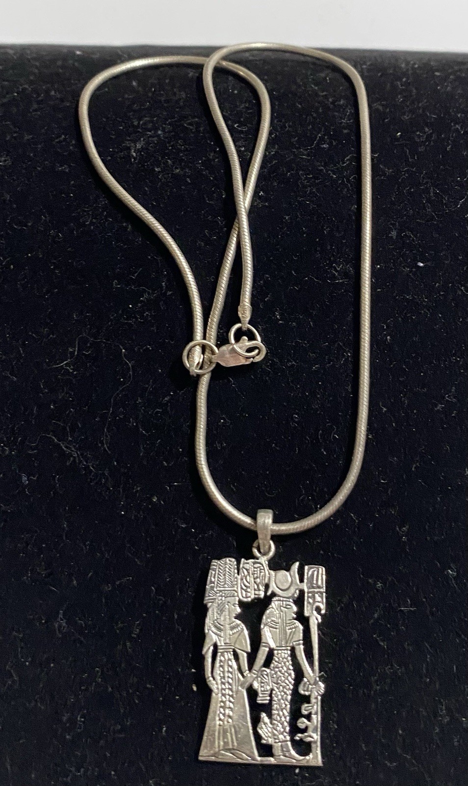 Vtg 925 Pharaonic Egyptian Revival Pendent Isis & Nefertari AGI Italian Chain