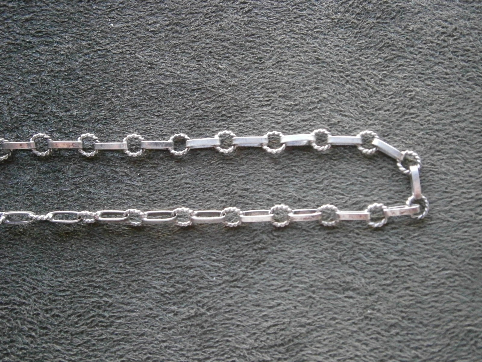 Dainty Textured Bar & Rope Link Chain Vtg 800 Silver Charm Bracelet 7.5″ ~ 2.5g