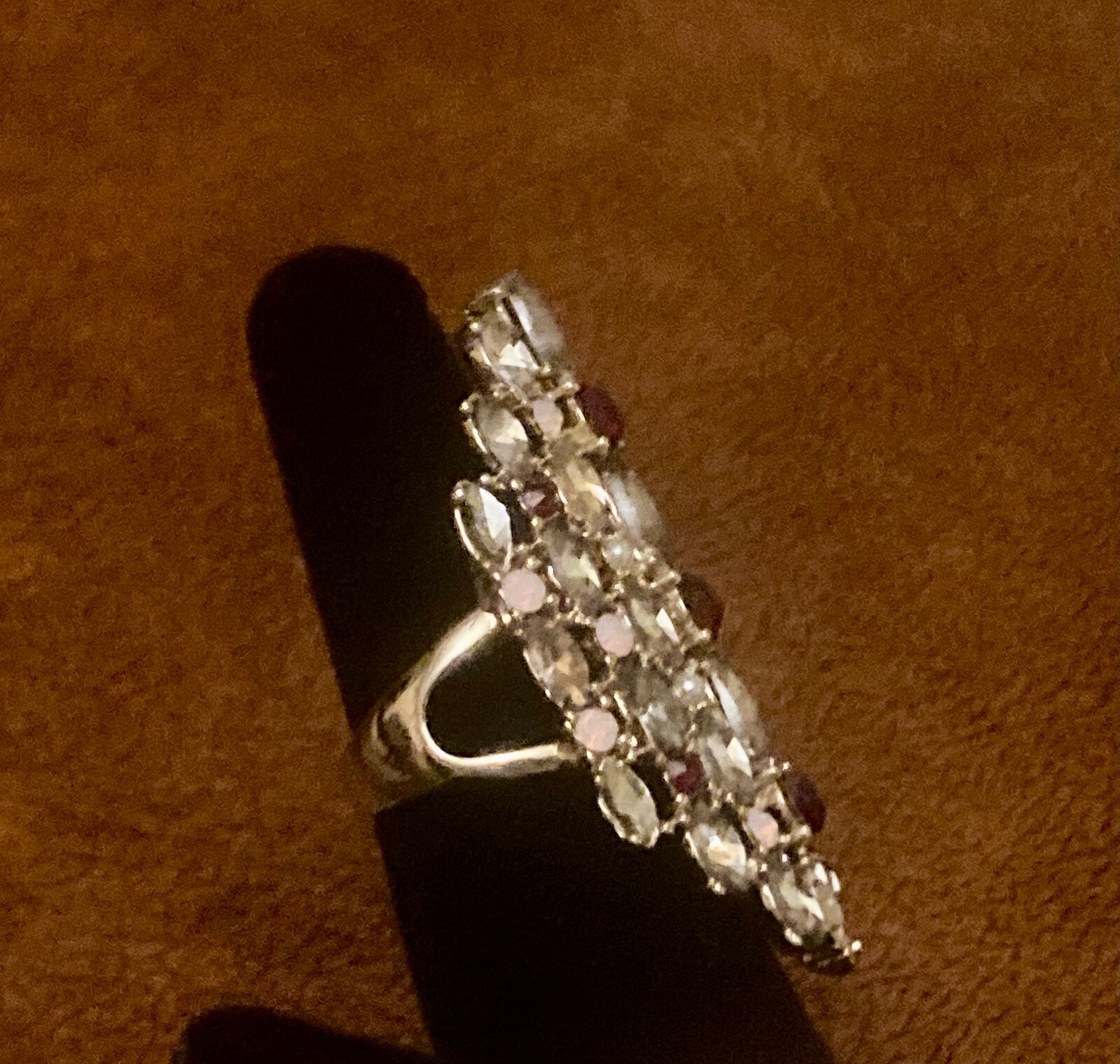 Vintage Hollywood Regency Style Ring Glass Rhinestone Size 7 Missing 1 Stone