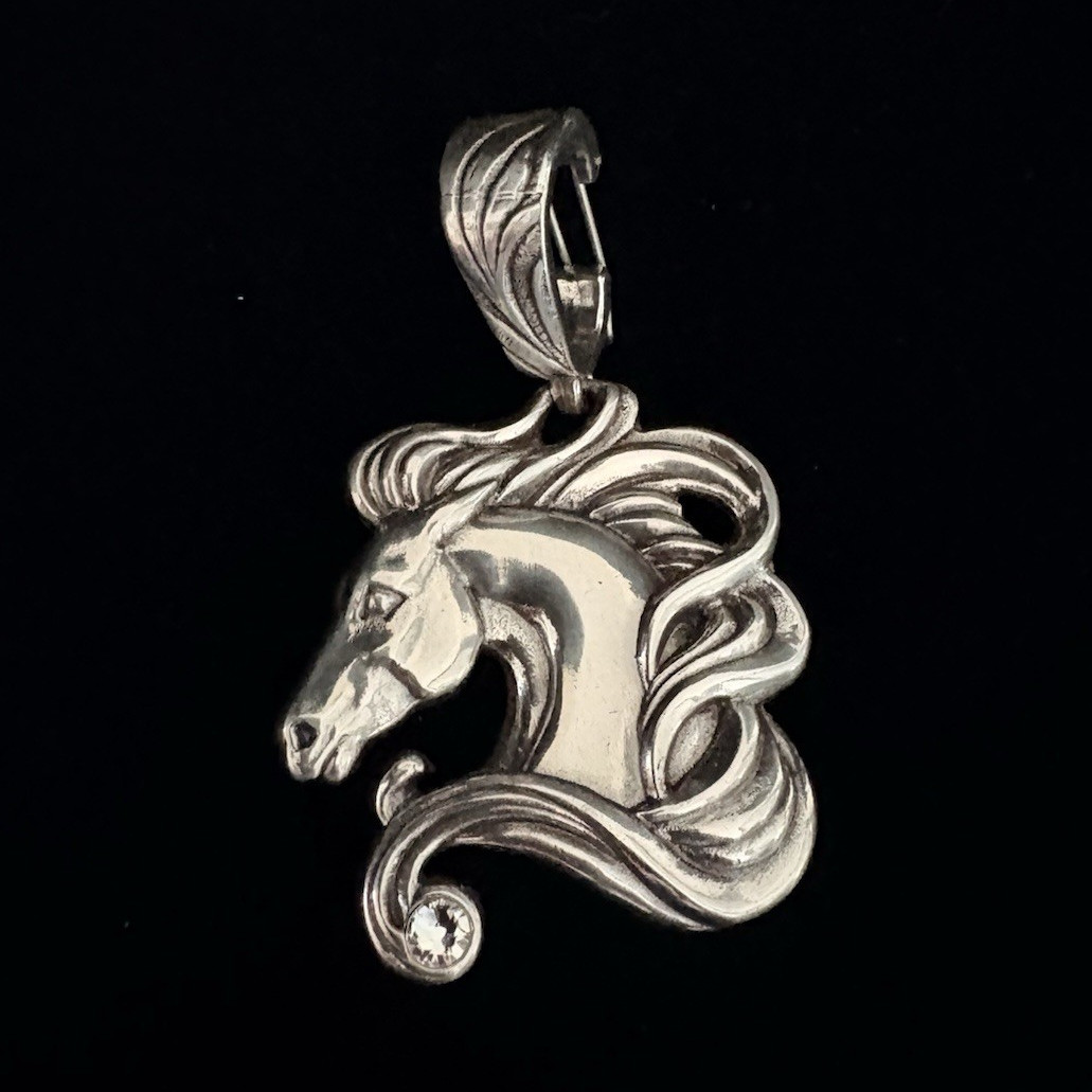 Silver Horse Head Charm Pendant Necklace, Unisex Adults, No Stone