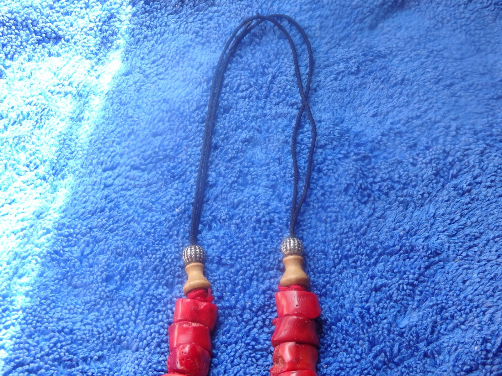 chinese china fine Necklace yes of Deep Red Bamboo Coral nuggets accented