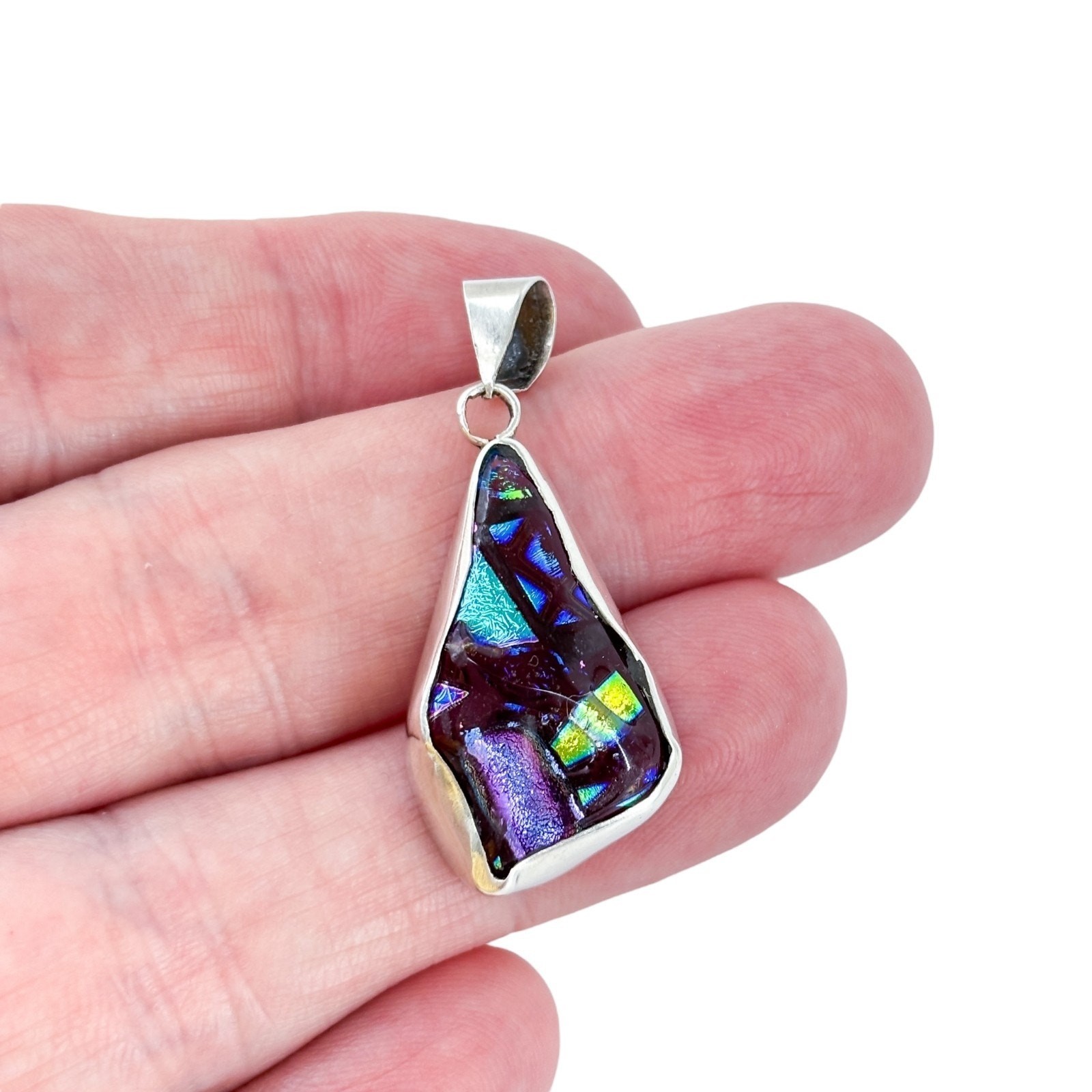 Vintage Sterling Silver 925 Dichroic Glass Pendant | Abstract Modernist Design