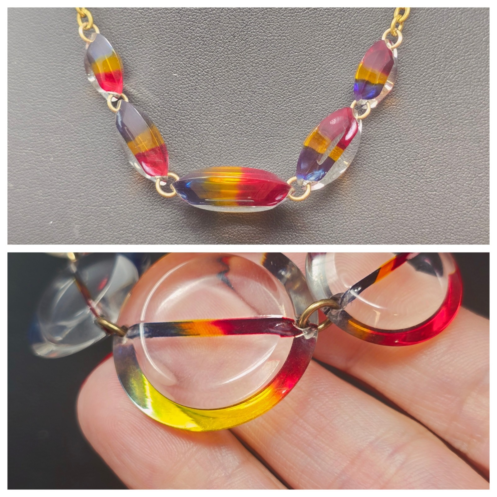 Lucite Rainbow Disc Necklace 12k Gold Filled Vtg 1960s