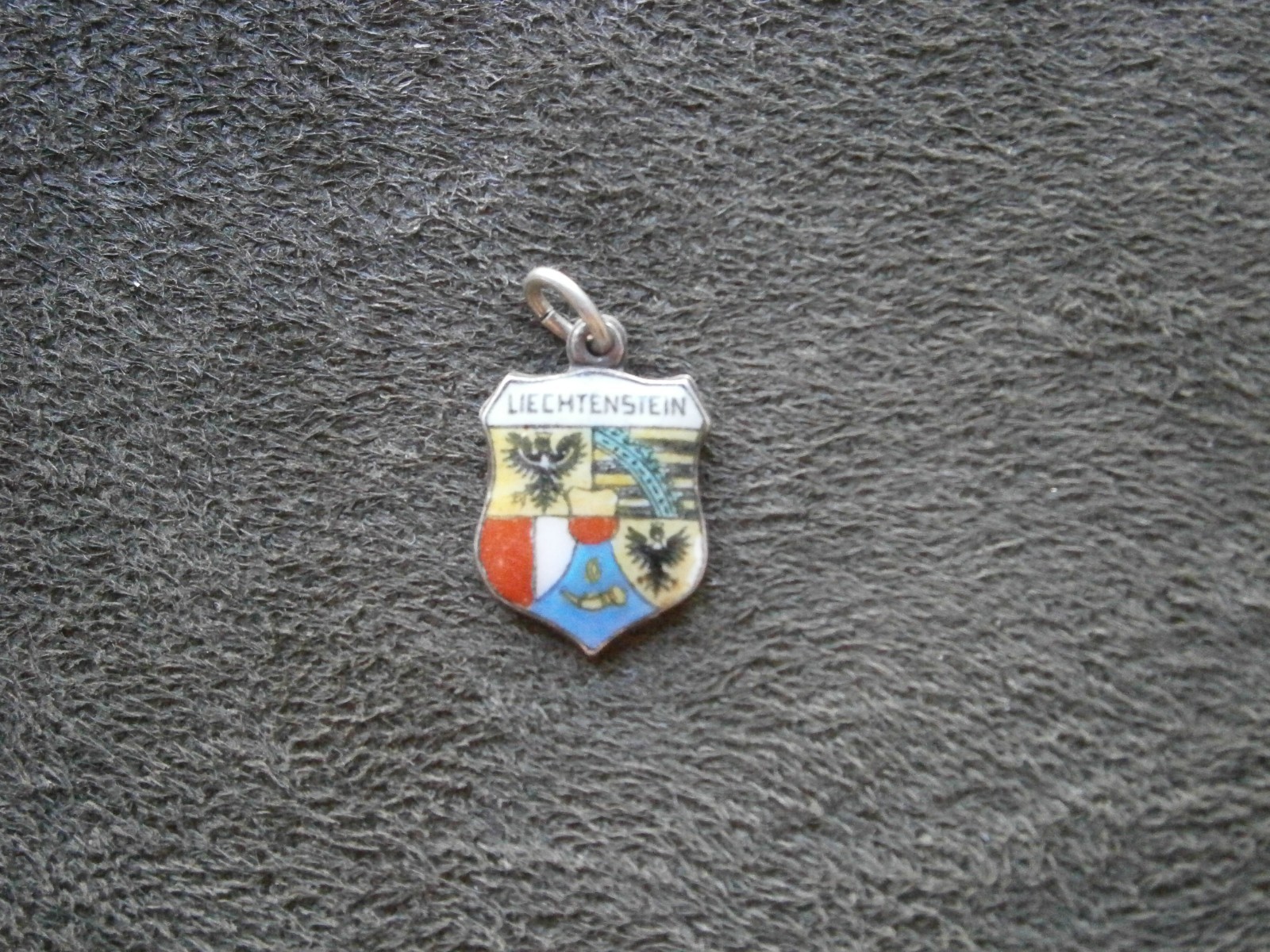 Liechtenstein Vintage B&B 800 Silver Enamel Travel Shield Bracelet Charm 1.3g c